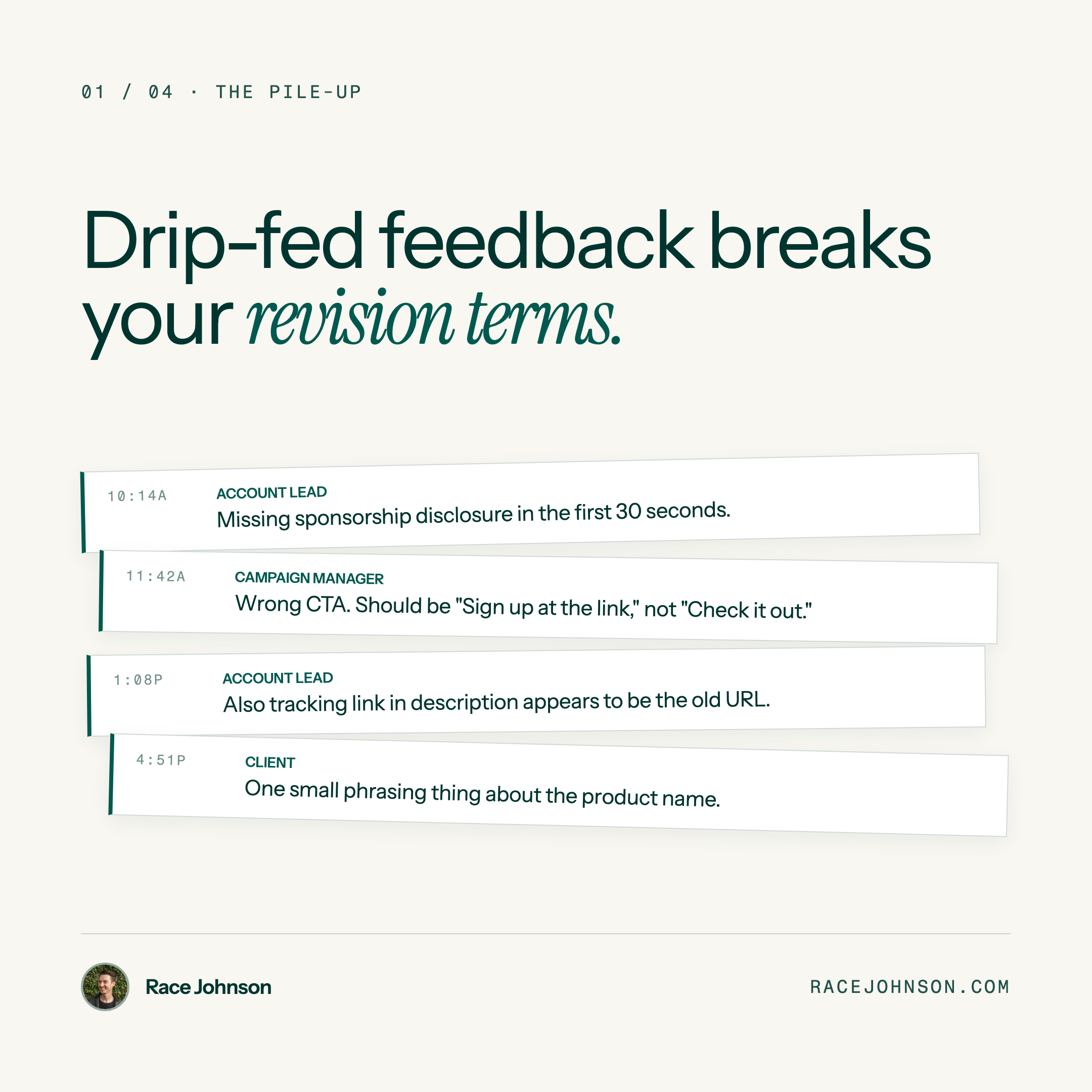 Consolidate creator feedback before sending carousel slide 1